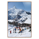 Alpine Adventure Zermatt Skiing II by Slim Aarons - 32X48 Rustic Walnut