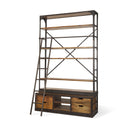 Brodie II Medium Brown Wood Black Ladder Four Shelf Shelving Unit 57L x 205W x94H - Default Title