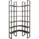 Turner I 37L x 105W x 90H Curved Brown Wood and Black Iron Six Shelving Unit - Default Title