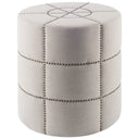 Beacon 205H Cream Fabric w Metal Tacks Round Ottoman - Default Title