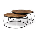 Clapp I Set of 2 41 38 Round Brown Wood Top Black Iron Base Nesting Coffee Tables - Default Title