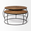 Clapp I Set of 2 41 38 Round Brown Wood Top Black Iron Base Nesting Coffee Tables - Default Title