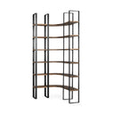 Turner II 37L x 105W x 90H Curved Dark Brown Wood And Black Iron Six Shelving Unit - Default Title