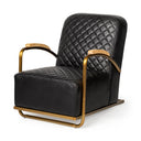 Horace I Black Leather Diamond Pattern wGold Iron Frame Accent Chair - Default Title