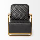Horace I Black Leather Diamond Pattern wGold Iron Frame Accent Chair - Default Title