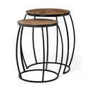 Clapp III Set of 2 20L x 20W Brown Round Wood Top W Black Metal Frame Nesting Accent Tables - Default Title