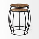 Clapp III Set of 2 20L x 20W Brown Round Wood Top W Black Metal Frame Nesting Accent Tables - Default Title