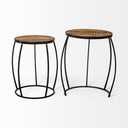 Clapp III Set of 2 20L x 20W Brown Round Wood Top W Black Metal Frame Nesting Accent Tables - Default Title