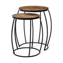Clapp IV Set of 2 20L x 20W Brown Round Wood Top W Black Iron Frame Nesting Accent Tables - Default Title