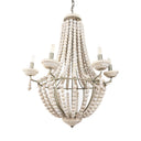 Phillum 29x37 Silver Metal Chassis and White Wood Beaded Six Bulb Chandelier - Default Title
