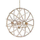 Ava White 34D Gold Metal and White Wood Beaded Six Bulb Chandelier - Default Title