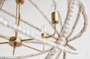Ava White 34D Gold Metal and White Wood Beaded Six Bulb Chandelier - Default Title