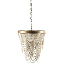 Pendra 26x23 Gold Metal Whitewashed Wooden Bead Three Bulb Chandelier - Default Title