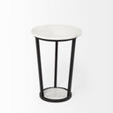 Bombola I Small 15L x 15W White Round Marble Top WBlack Metal Frame Accent Table - Default Title