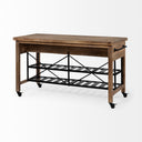Stuart I Brown Solid Wood Top Two-Tier Black Metal Rolling Kitchen Island - Default Title