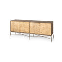 Swordfish 72L x 19W x 3025H Two-Tone Brown Wood Cabinet Silver Metal Base 4 Cabinet Door Sideboard - Default Title