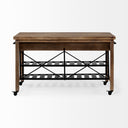 Stuart I Brown Solid Wood Top Two-Tier Black Metal Rolling Kitchen Island - Default Title