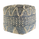 Rofi Blue Denim and Cream Cotton Stitched Square Pouf - Default Title