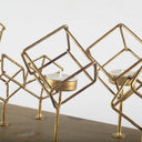 Salvador II Wood Base Brass Cube Tea Light Table Candle Holder - Default Title