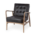 Phineas Black Leather W Brown Wooden Frame Accent Chair - Default Title