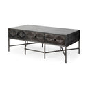 Hogarth 48x24 Rectangular Brown Solid Wood Top Iron Metal Base w6 Drawers Coffee Table - Default Title