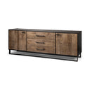 Alvin 82x20 Brown Solid Wood With Black Metal Frame 3 Drawer 2 Cabinet Door Sideboard - Default Title