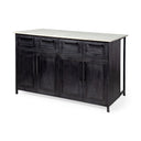 Fieri Solid Iron Black Body White Marble Top Four Drawer Kitchen Island - Default Title