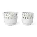 Larissa Set of Two White Ceramic Hollow Pattern Vases - Default Title