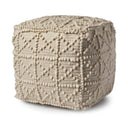 Leroy Square Cream Wool Pouf w Popcorn Detail - Default Title