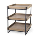 Trey III 20 x 26 Square Medium Brown Wooden Three-Tiered Black Iron Frame EndSide Table - Default Title