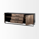 Alvin 82x20 Brown Solid Wood With Black Metal Frame 3 Drawer 2 Cabinet Door Sideboard - Default Title