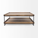 Trey 48x46 Rectangular Brown Solid Wood Top Table Black Metal Frame Two-Tier Coffee Table - Default Title