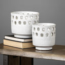 Larissa Set of Two White Ceramic Hollow Pattern Vases - Default Title