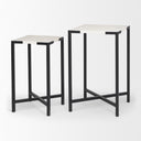 Lucas III Set of 2 15L x 15W 12L x 12W White Marble WBlack Iron Frame Accent Tables - Default Title