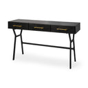Vince 51L x 18W Black Metal WGold Accents 3 Drawer Office Desk - Default Title