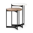 Larkin II Marble and Medium Brown Wood Round Tabletop Nesting EndSide Tables - Default Title