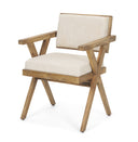 Topanga I Cream Fabric Wrap Medium Brown Wooden Frame Dining Chair - Default Title