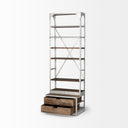 Brodie III 32L x 22W x 94H Medium Brown Wood Silver Accent Four Shelf Shelving Unit - Default Title