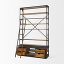 Brodie II Medium Brown Wood Black Ladder Four Shelf Shelving Unit 57L x 205W x94H - Default Title