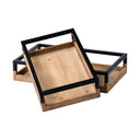 Ross Set of 2 Natural Wood W Black Metal Nesting Trays - Default Title