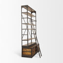 Brodie II Medium Brown Wood Black Ladder Four Shelf Shelving Unit 57L x 205W x94H - Default Title