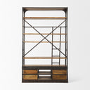 Brodie II Medium Brown Wood Black Ladder Four Shelf Shelving Unit 57L x 205W x94H - Default Title