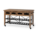 Stuart I Brown Solid Wood Top Two-Tier Black Metal Rolling Kitchen Island - Default Title