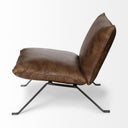 Flavelle I Brown Leather Cushion Seat and Solid Iron Base Accent Chair - Default Title