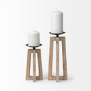 Astra Large Light Brown Wood Pedestal Base Table Candle Holder - Default Title
