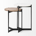 Larkin II Marble and Medium Brown Wood Round Tabletop Nesting EndSide Tables - Default Title