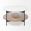 Larkin 48 Oval White Marble Top and Solid Wood Shelf w Black Metal Frame Coffee Table - Default Title