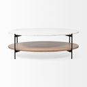 Larkin 48 Oval White Marble Top and Solid Wood Shelf w Black Metal Frame Coffee Table - Default Title