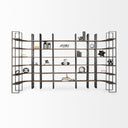 Turner II 37L x 105W x 90H Curved Dark Brown Wood And Black Iron Six Shelving Unit - Default Title