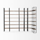 Turner II 37L x 105W x 90H Curved Dark Brown Wood And Black Iron Six Shelving Unit - Default Title